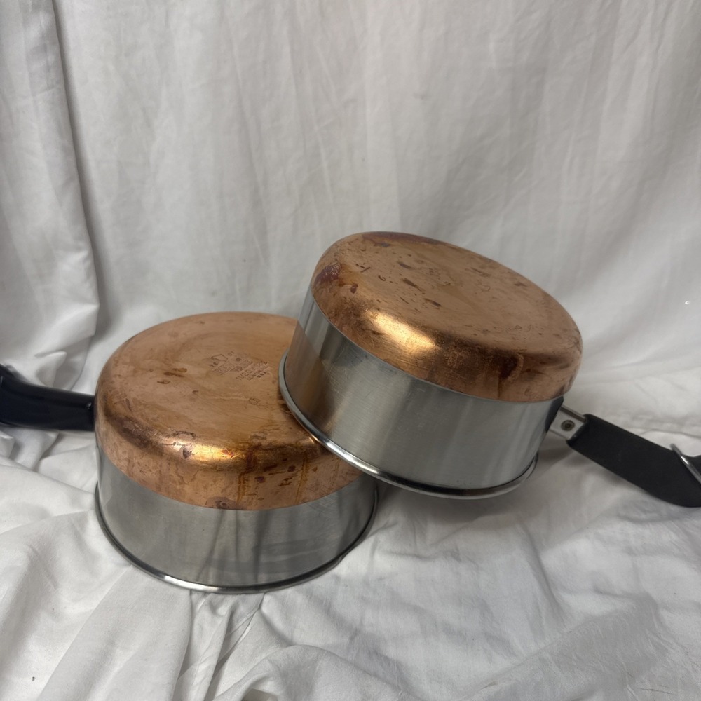Vintage Revere Ware Sauce Pot Pan 2 Stainless Copper Clad 1 1/2 QT 1QT & Lids - Picture 6 of 13